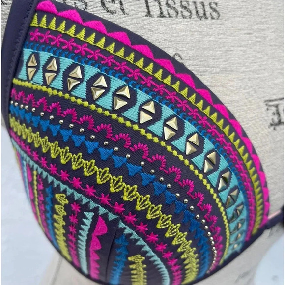 Candied Purple Womens Light Lift Aztec Geometric Stripes Bra Multicolor Sz 38B - Picture 4 of 9